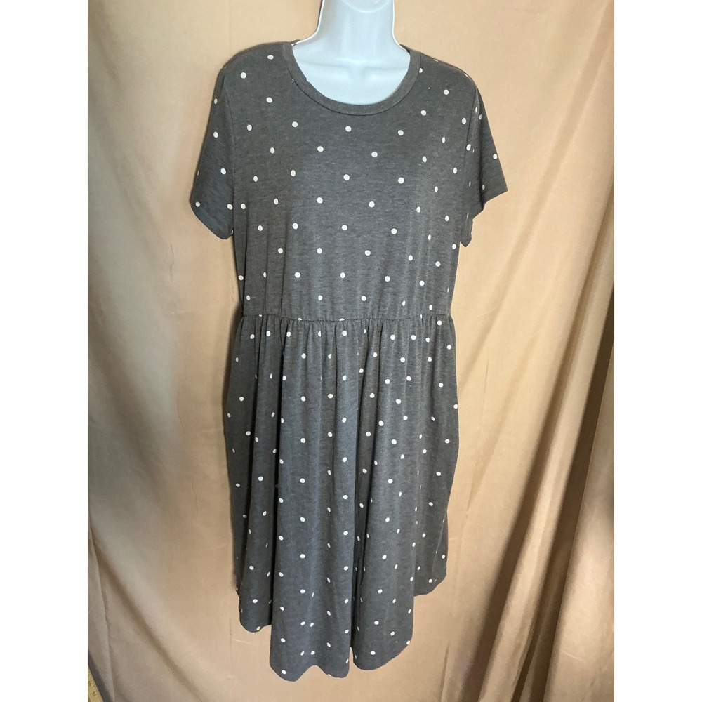 Unbranded Polka Dot T-Shirt Dress Women XL Gray Excellent Empire Waist Pockets